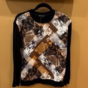 Paniz Women Geometric Black and Brown Beige Top large New with tags